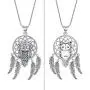 Dream Catcher Necklace for Women, Owl Sterling Silver Pendant with Feather and Cubic Zirconia, Oxidized Technology Special Effect - Lucky Amulet Jewelry Gift Ideas