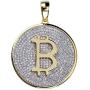 Moca Jewelry Hip Hop Iced Out Bling Personality Bitcoin Pendant 18K Gold Plated Chain Necklace for Men Women