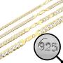 Harlembling Mens Flat Cuban Chain - Two Tone Diamond Cut - 14k Gold Over Solid 925 Sterling Silver - Made in Italy - 5mm 6mm 8mm 10mm