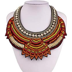 YAZILIND Ethnic Style Multiple Millet Beads Chunky Chain Bib Statement Choker Collar Necklace for Women