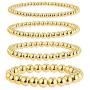 Gold Beaded Bracelets for Women, 14K Gold Plated Bead Ball Layered Bracelets Set Copper Beads Stackable Elastic Stretch Gold Bracelets Fashion Beaded Jewelry