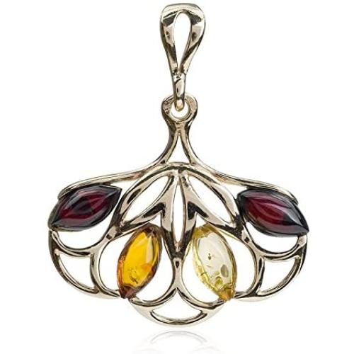 Multicolor Amber Sterling Silver Marquise Pendant