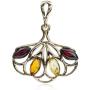Multicolor Amber Sterling Silver Marquise Pendant Necklace Chain 18''