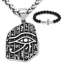 Gungneer Eye of Ra Necklace Pendant Stainless Steel Keel Chain Symbol of Protection Ancient Egypt Jewelry Gift