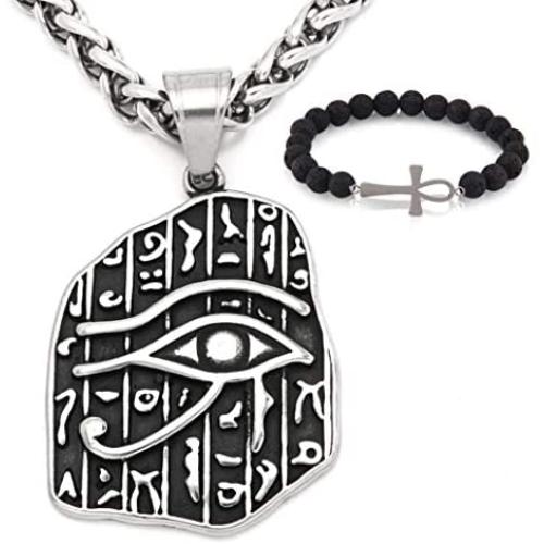Gungneer Eye of Ra Necklace Pendant Stainless Steel Keel Chain Symbol of Protection Ancient Egypt Jewelry Gift