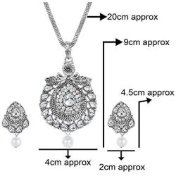 MUCH-MORE Ethnic Silver Pendant Necklace Indian Bollywood Traditional Chain Set For Womens (2554)