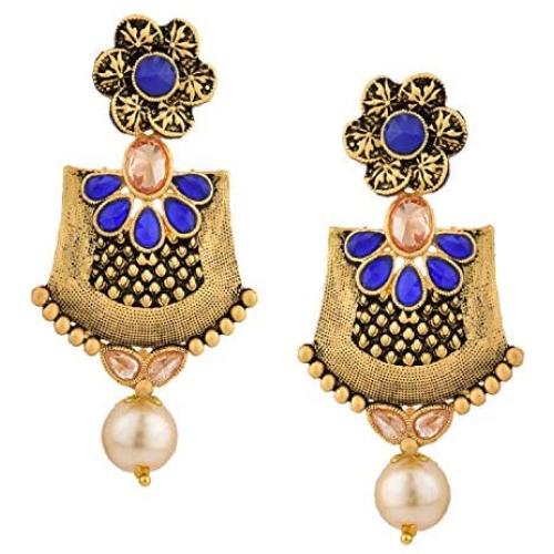 Efulgenz Boho Vintage Antique Gold Ethnic Gypsy Tribal Indian Bollywood Crystal Pearl Drop Dangle Earrings Jewelry Set
