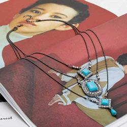 Yean Boho Turquoise Pendant Necklace Layered Choker Necklace Vintage Beach Jewelry for Women and Girls