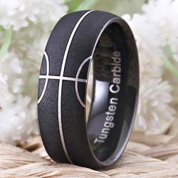 Cloud Dancer Sand Blasted 100% Tungsten Carbide Ring Black Sporty Basketball Pattern Domed Design Mens Wedding Band Ring Engagement Party Jewelry