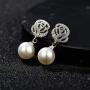 SWEETV Cubic Zirconia Pearl Drop Wedding Earrings for Brides, Ivory Bridal Pearl Earrings for Bridesmaid Jewelry Gift