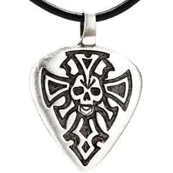Trilogy Jewelry Pewter Guitar Pick with Skull and Dagger Pendant on Leather Necklace