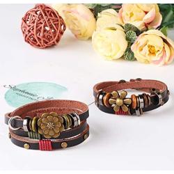 ORAZIO Leather Bracelets for Women Girls Flower Wrap Bracelets