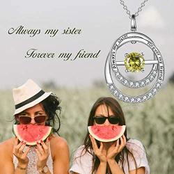 TOUPOP Always My Sister Forever My Friend Necklace s925 Sterling Silver Double Circle Birthstone Pendant Necklace Jewelry Gifts Necklaces for Sister,Sister Gifts from Sister