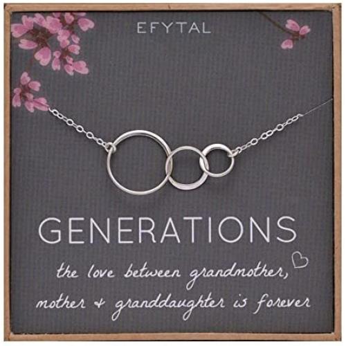 EFYTAL Generations Necklace for Grandma Gifts - Sterling Silver Mom Granddaughter Mothers Day Jewelry Birthday Gift