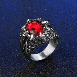 HZMAN Mens Vintage Gothic Biker Dragon Claw Ruby Sapphire Emerald Skull Stainless Steel Ring