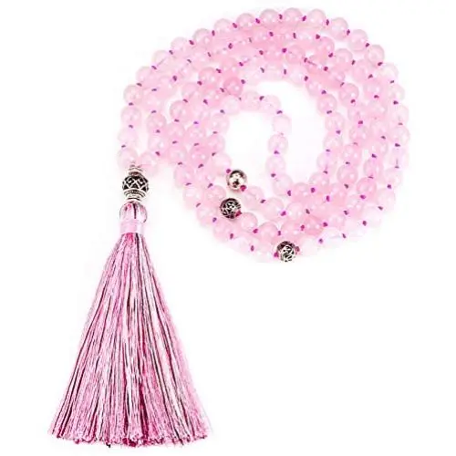 Cherry Tree Collection Mala Necklace | 108 Hand-Knotted 8mm Gemstone Round Beads, Antiqued Guru and Counter Beads, and Tassel | Meditation, Buddhist Prayer, Healing Cherry Tree Collection Mala Necklace | 108 Hand-Knotted 8mm Gemstone Round Beads, Antiqued Guru and Counter Beads, and Tassel | Meditation, Buddhist Prayer, Healing