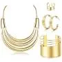 JOERICA Bib Choker Necklace for Women Wide Cuff Bangle Bracelet Open Hoop Earrings Adjustable Ring Chunky Statement Costume Jewelry Set JOERICA Bib Choker Necklace for Women Wide Cuff Bangle Bracelet Open Hoop Earrings Adjustable Ring Chunky Statement Costume Jewelry Set