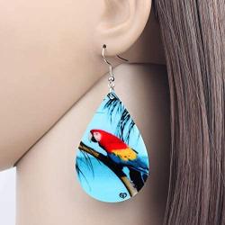 DOWAY Acrylic Charm Colorful Crested Cockatoo Macaw Parrot Earrings Drop Dangle Tropical Bird Jewelry Natural Forest Decoration for Women Girls Funny Party Gifts