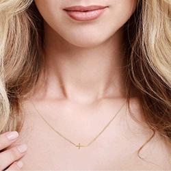 MUSTHAVE Side Cross 18K Gold Plated Necklace with Message Card, Color Gold and Silver, Anchor Chain, Best Gift Necklace, Size 16 inch + 2 inch Extender, Side Cross Pendant, Gift Card