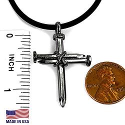 FORGIVEN JEWELRY Antique Nail Cross Necklace Gunmetal Color Finish Made in The USA