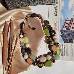 Bocar 2 Layer Statement Chunky Beaded Fashion Necklace for Women Gifts