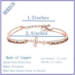 BEKECH Christian Bracelet Gifts for Women Trust in The Lord Proverbs 3:5-6 Bracelet Cross Charm Bible Verse Bracelet Religious Jewelry Gift for Women Girl Daughter Goddaughter