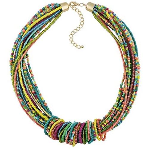 Bocar Chunky Statement Colorful Seed Beads Women Choker Collar Necklace (NK-10314)