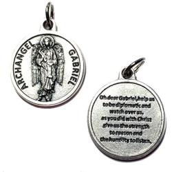 Archangel Gabriel Protect Protection Medal Pendant Charm with Prayer Made in Italy Silver Tone Catholic 3/4''