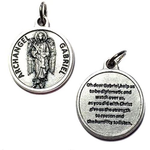 Archangel Gabriel Protect Protection Medal Pendant Charm with Prayer Made in Italy Silver Tone Catholic 3/4''