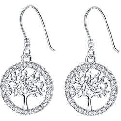 APHILUC Tree of Life Dangle Drop Earrings For Women S925 Sterling Silver Family Tree with Cubic Zirconia Earrings Jewelry Gift