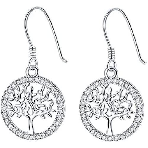 APHILUC Tree of Life Dangle Drop Earrings For Women S925 Sterling Silver Family Tree with Cubic Zirconia Earrings Jewelry Gift