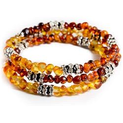 Baltic Amber Bracelet for Women or Girls, Handmade Multi-Layered and Clean Polished Beaded Jewelry- Wire Snake , up to 7.5” wrist size