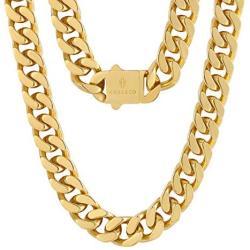 KRKC&CO 12mm/14mm Mens Cuban Link Chains, 18k Gold Miami Cuban Link Curb Chain, Hip Hop Jewelry, Solid No Tarnish Necklace, Durable Street-wear Hip Hop Chains for Men, 18 20 22 24 26inches