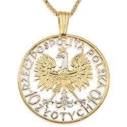 The Difference World Coin Jewelry Polish Eagle Pendant & Necklace, Poland 10 Zlotych Hand Cut, 1 1/4'' Diameter