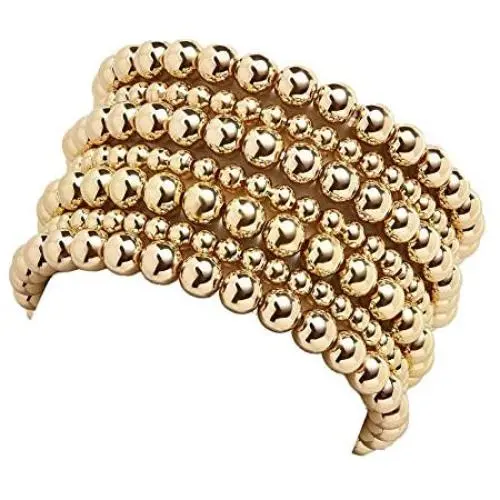 7 Pcs Stackable Gold Beaded Bracelets Plated Bead Ball Stretch Bracelet Bangle Set Copper Beads 10mm 8mm 4mm Stretchable Elastic Bracelet Stacking Jewelry for Women Girl 7 Pcs Stackable Gold Beaded Bracelets Plated Bead Ball Stretch Bracelet Bangle Set Copper Beads 10mm 8mm 4mm Stretchable Elastic Bracelet Stacking Jewelry for Women Girl