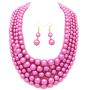 Womens Simulated Faux Pearl Five Multi-Strand Statement Necklace and Earrings Set