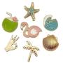 CAROMAY 7 PC Enamel Lapel Pins Set Summer Beach Cartoon Starfish Badge Corsage Collar Brooch Cute Shell Coconut Palm Wave