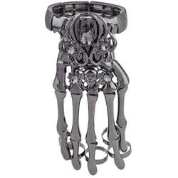 Lux Accessories Black Hem Gothic Skull Tools Full Hand Skeleton Bracelet Rings