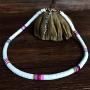 The Woos 2 Pcs African Vinyl Disc Beaded Pearl Necklaces Waterproof Braided Leather Necklace Wax Rope Chain Set Handmade Summer Beach Ethnic Style for Women Jewelry