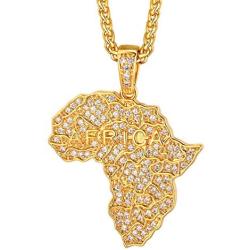 PROSTEEL Stainless Steel Africa Map Necklace for Men Women, 18K Gold/Rose Gold/Black Plated, Customize Available, 22''-24'' Adjustable, Come Gift Box