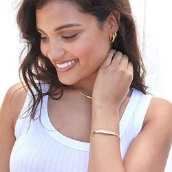 NUZON 14K Gold Snake Chain Bracelet& Cuban Curb T Bar Link Chain Bracelet Minimalist Dainty Jewelry for Women Girls 7 Adjustable