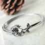 Merdia Polished Cuff Bracelet for Women Titanium Steel Rose Flower Bracelet 22.4G