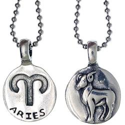 Jewelry Astrology Zodiac sign Aries Ram (Mar 21-Apr 19) Amulet Charm Medallion Silver pewter pendant necklace w Silver Ball Chain