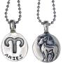 Jewelry Astrology Zodiac sign Aries Ram (Mar 21-Apr 19) Amulet Charm Medallion Silver pewter pendant necklace w Silver Ball Chain