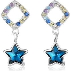 925 Sterling Silver Dangle Drop Earrings for Women Girls, Colorful Round Square Triangle Crystal Zirconia Star Dangling hoop Studs Earing Sets jewelry Gifts For Mother Party Christmas Wedding