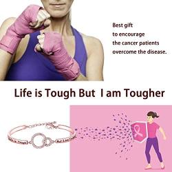 MAOFAED Cancer Survivor Gift Cancer Fighter Gift Life is Tough But I am Tougher Cancer Awareness Inspirational Gift Awareness Ribbon Charm Cancer Survivor Bracelet for Her
