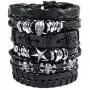 León Jewelry 6PCS Set Handmade Braided Leather Bracelet Unisex Skull Star Wide Cuff Bangle Cosplay Costume Adjustable Biker Wristband Wrap León Jewelry 6PCS Set Handmade Braided Leather Bracelet Unisex Skull Star Wide Cuff Bangle Cosplay Costume Adjustable Biker Wristband Wrap