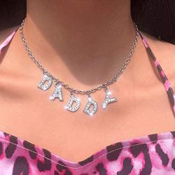 FONJOSN Charm Women Flashing Crystal Letter Necklace Fashion Clavicle Chain Angel Necklace Rhinestone Short Pendant Necklaces Jewelry
