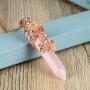 Bivei Vintage Reiki Healing Crystal Necklace Hexagonal Prism Quartz Point Stone Flower Wrapped Pendulum Pendant Jewelry