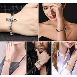 U7 Crucifix Bracelets Men 6mm Beaded Chain or 7mm Cuban Chain Vintage Crucifix Cross Charm Link Bracelet, Customized Text Engravable